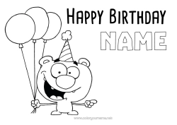 Página de desenho personalizável Monstro Urso Aniversário Bolas Feliz aniversário (francês) Mensagem Animais da floresta Desenho Animado