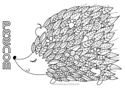 Coloriage personnalisable Hérisson Mandala Automne Animal Feuilles Animaux de la forêt