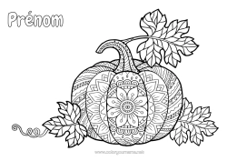 Coloriage personnalisable Citrouille Halloween Mandala Automne Légumes Courge