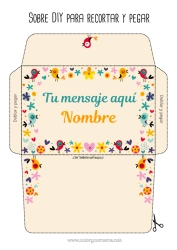 Coloriage personnalisable Fleurs Anniversaire Oiseau Printemps Nounou Oiseaux et mammifères volants Enveloppe à imprimer