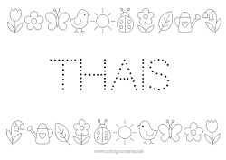 Coloriage personnalisable Fleurs Printemps Papillon Points à relier Muguet Coccinelle Tulipe Symboles Coloriages faciles Insectes Arrosoir Graphisme en pointillés