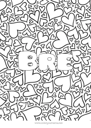 Coloriage personnalisable Coeur Papa Maman Mamie Papi Je t'aime Soeur Frère Nom décoré