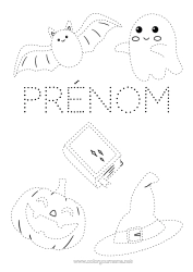 Coloriage personnalisable Chauve-souris Fantôme Citrouille Halloween Jack O'Lantern Activités enfants Coloriages faciles Trace et colorie Oiseaux et mammifères volants Chapeau de sorcier
