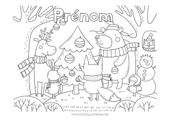 Coloriage personnalisable Ours Sapin de Noël Bonhomme de neige Noël Renard Chouette, Hibou Animal Oiseaux et mammifères volants Animaux de la forêt Sapin Forêt Cerf