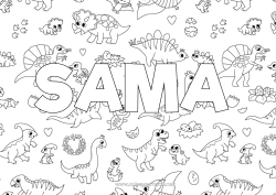 Coloriage personnalisable Dinosaures Animal Nom décoré Diplodocus Tricératops Fond décoratif Parasaurolophus