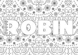 Customisable colouring page Skeleton Day of the Dead Decorated name Mexico Decorative background