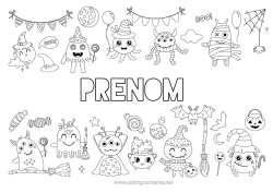 Customisable colouring page Vampire Bat Sweets Ghost Monster Mummy Halloween Birds and flying mammals