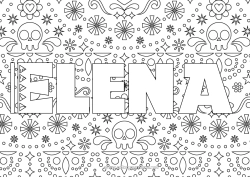 Customisable colouring page Skeleton Day of the Dead Decorated name Mexico Decorative background