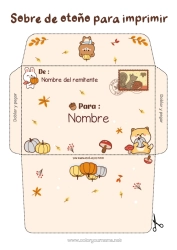 Coloriage personnalisable Citrouille Kawaii Automne Lapin Animal Ourson Feuilles Animaux de la forêt Gland Enveloppe à imprimer