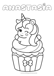 Anpassbare Malvorlage Kawaii Einhorn Tier Cupcake Einfache Ausmalbilder Drachen, Einhörner und fantastische Tiere