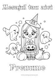 Página de desenho personalizável Fantasma Abóbora Bruxa Halloween