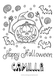 Página de desenho personalizável Morcego Abóbora Halloween Jack O'Lantern Pássaros e mamíferos voadores Inscrição