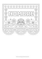 Anpassbare Malvorlage Día de los Muertos Calaveras, Schädel Mexikanische Stickerei