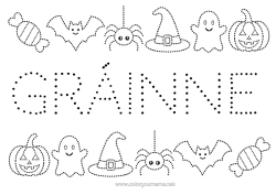 Coloriage personnalisable Chauve-souris Fantôme Citrouille Araignée Un bonbon ou un sort ? Halloween Jack O'Lantern Activités enfants Coloriages faciles Trace et colorie Insectes Oiseaux et mammifères volants Graphisme en pointillés
