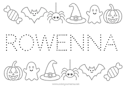 Coloriage personnalisable Chauve-souris Fantôme Citrouille Araignée Un bonbon ou un sort ? Halloween Jack O'Lantern Activités enfants Coloriages faciles Trace et colorie Insectes Oiseaux et mammifères volants Graphisme en pointillés