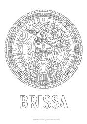 Página de desenho personalizável Esqueleto Mandala Crânio Dia dos Mortos México Zentangle Catrina Vitrail se traduit par 