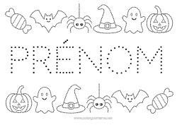 Coloriage personnalisable Chauve-souris Fantôme Citrouille Araignée Un bonbon ou un sort ? Halloween Jack O'Lantern Activités enfants Coloriages faciles Trace et colorie Insectes Oiseaux et mammifères volants Graphisme en pointillés