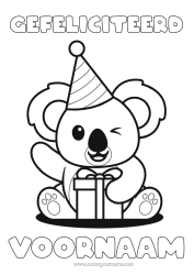 Coloriage personnalisable Mignon Cadeaux Anniversaire Kawaii Fête Animal Koala Chapeau Coloriages faciles Autres animaux du monde Animaux d’Australie