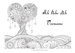 Coloriage personnalisable Coeur Mandala Je t'aime Saint valentin Arbre