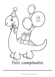 Coloriage personnalisable Cadeaux Anniversaire Dinosaures Ballons Animal Coloriages faciles Joyeux anniversaire (français) Message Age fêté personnalisable