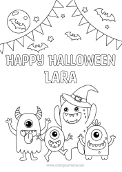 Coloriage personnalisable Chauve-souris Monstre Halloween Anniversaire Fête Extraterrestre Lune Joyeux anniversaire (français) Message Oiseaux et mammifères volants