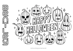Coloriage personnalisable Citrouille Halloween Jack O'Lantern Inscription "halloween"