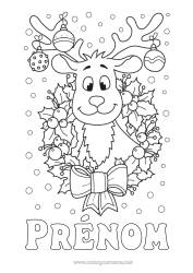 Coloriage personnalisable Renne Boule de Noël Décorations de Noël Couronne de Noël Houx Animaux de la forêt Cerf
