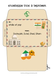 Coloriage personnalisable Enveloppe Pays Enveloppe à imprimer Monument Voyage de lutin farceur Inde Enveloppe pour courrier du lutin farceur de Noël