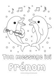 Coloriage personnalisable Animal Dauphin Musique Animaux marins ou aquatique Fête de la musique Guitare Instruments de musique