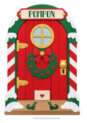 Customizable coloring page Christmas elves Christmas Christmas wreath Door Christmas Elf Door