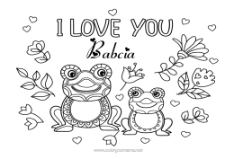 Kolorowanka za darmo Kwiaty Tata Mama Babcia Dziadek Żaba Kocham cię. 