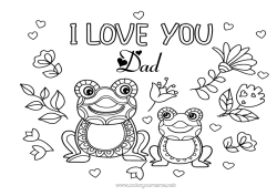 Free colouring Flowers Dad Mum Grandma Grandad Frog I love you.