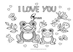 Free colouring Flowers Dad Mum Grandma Grandad Frog I love you.