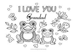 Free colouring Flowers Dad Mum Grandma Grandad Frog I love you. 
