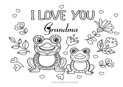 Free coloring Flowers Dad Mum Grandma Grandpa Frog I love you 