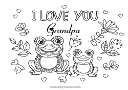 Child coloring page Flowers Dad Mum Grandma Grandpa Frog I love you 