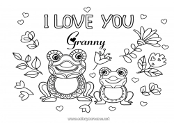 Child coloring page Flowers Dad Mum Grandma Grandpa Frog I love you 