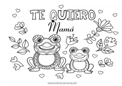 Niño página para colorear Flores Papá Mamá Abuela Abuelo Rana Te amo Inscripción 