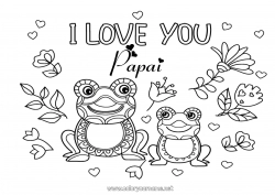 Página de desenho infantil Flores Papai Mamãe Vovó Vovô Sapo Eu te amo Mensagem de 