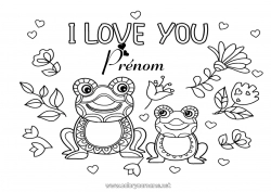 Coloriage gratuit Fleurs Papa Maman Mamie Papi Grenouille Je t'aime 