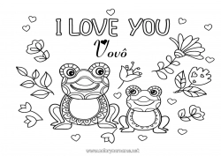 Página de desenho infantil Flores Papai Mamãe Vovó Vovô Sapo Eu te amo Mensagem de 