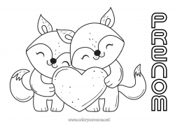 Coloriage à personnaliser Coeur Renard Je t'aime Animal Saint valentin Animaux de la forêt