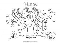 Free drawing Heart I love you Valentine's Day Tree