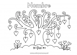 Colorear gratis Corazón Te amo Día de San Valentín Árbol