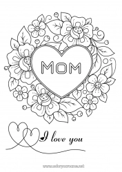 Child coloring page Flowers I love you Valentine's Day Big heart 