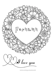 Gratis färgläggning Blommor Hjärta Jag älskar dig. Stort hjärta