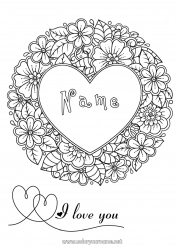 Free coloring Flowers Heart I love you Big heart 