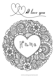Free colouring Flowers Heart I love you. Big heart 