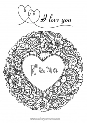 Free coloring Flowers Heart I love you Big heart 