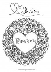 Coloriage gratuit Fleurs Coeur Je t'aime Grand coeur 